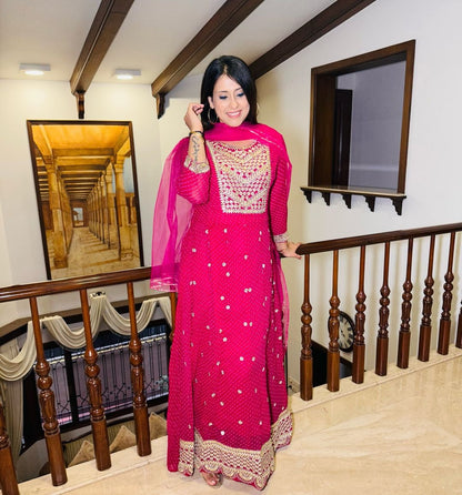 Hot Rani Lehriya Anarkali Heavy Work Gown with Dupatta