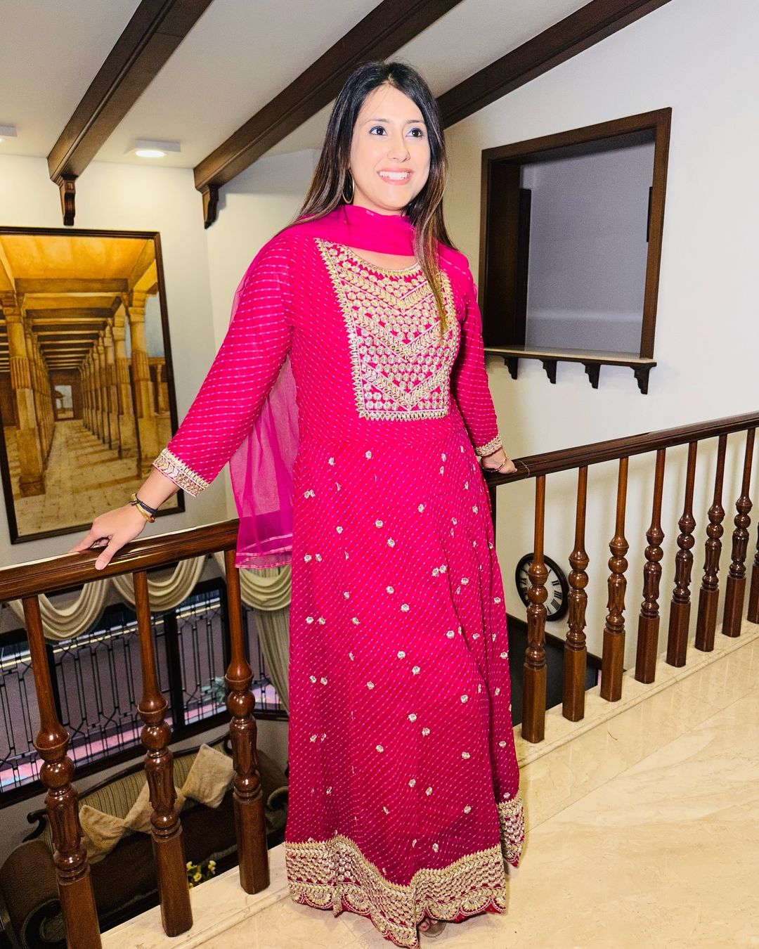 Hot Rani Lehriya Anarkali Heavy Work Gown with Dupatta