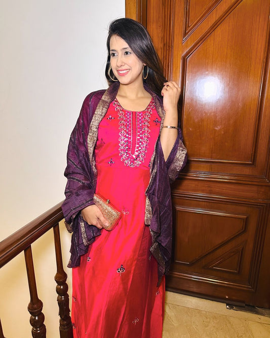 Hot Rani Anarkali Gown with Purple Dupatta