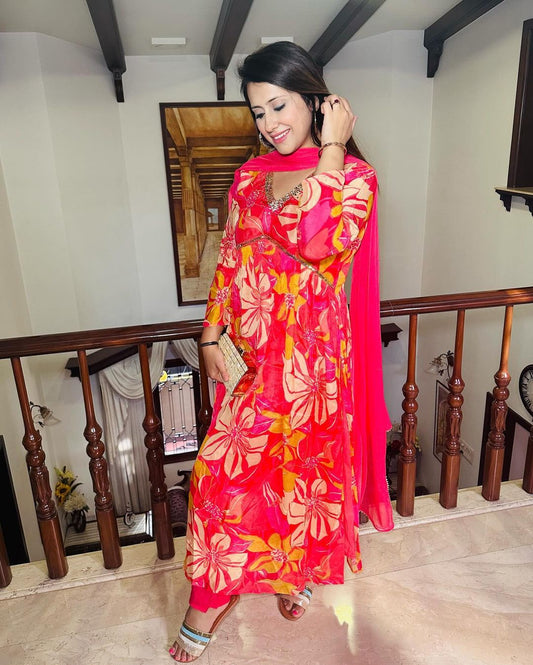 Floral Alia Cut Handwork Gown with Dupatta