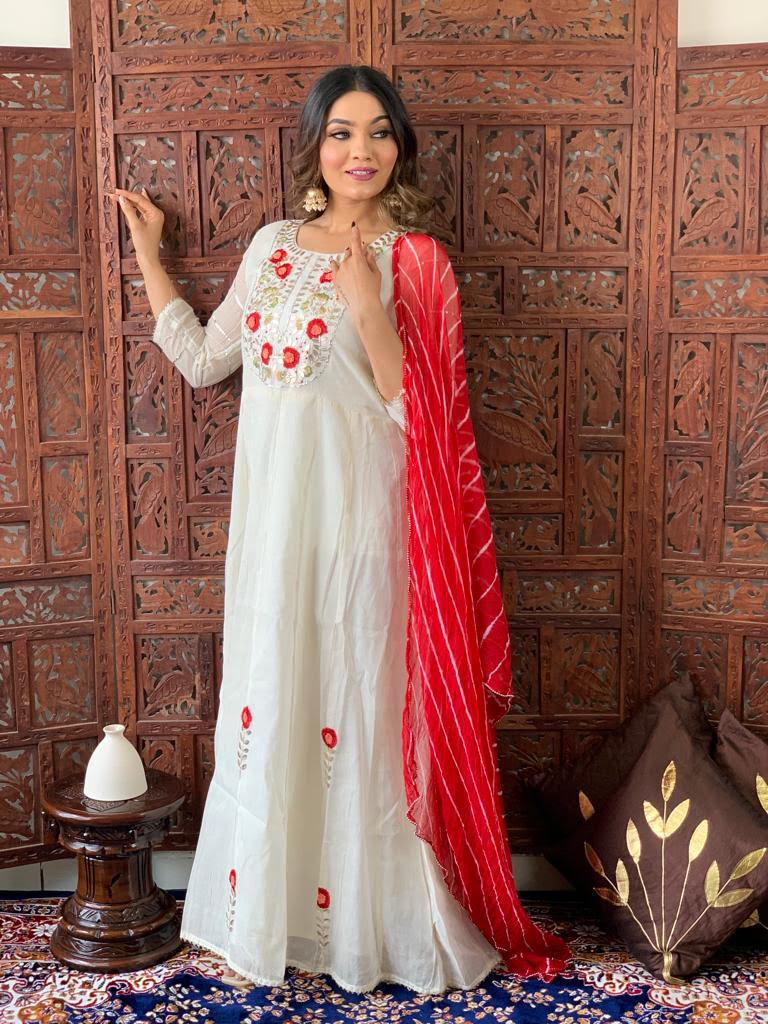Anarkali Gown With Lehriya Dupatta